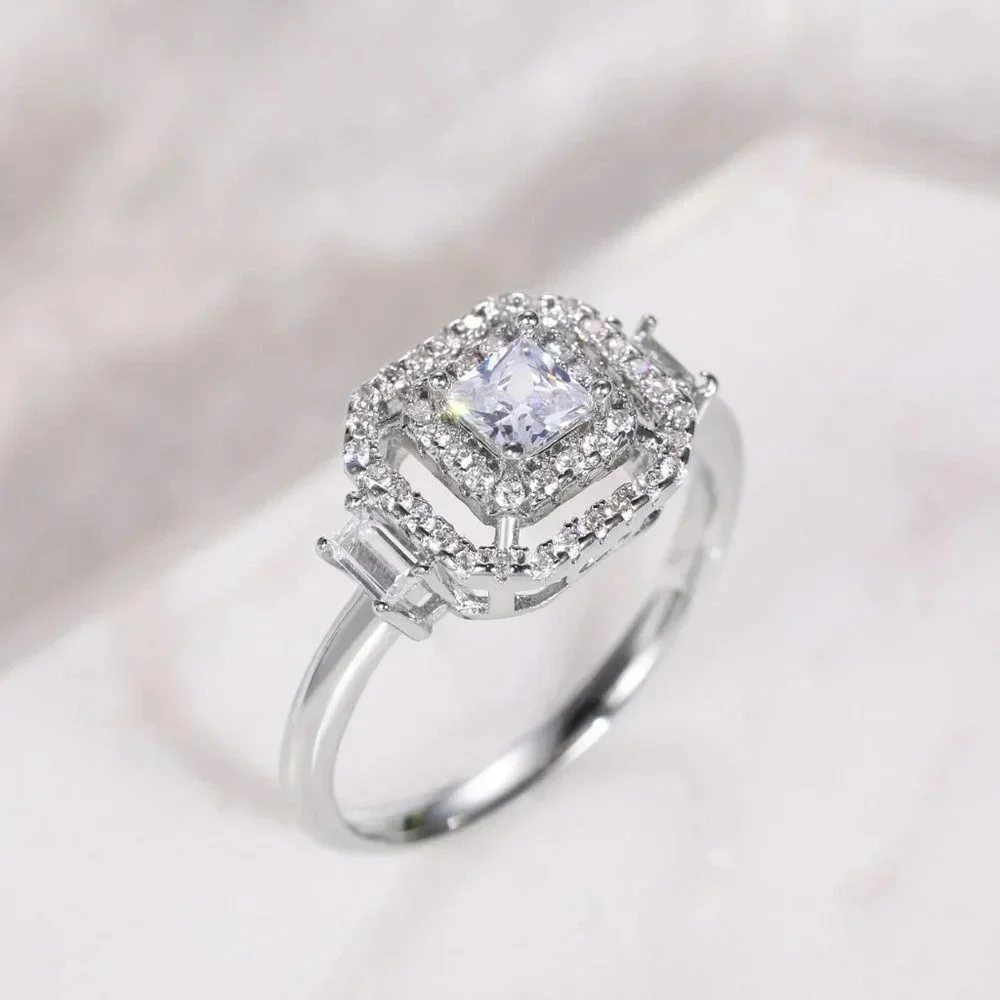🌸New Luxury Engagement Clear Diamond Square Noble Dainty Ring for Women, K782_4